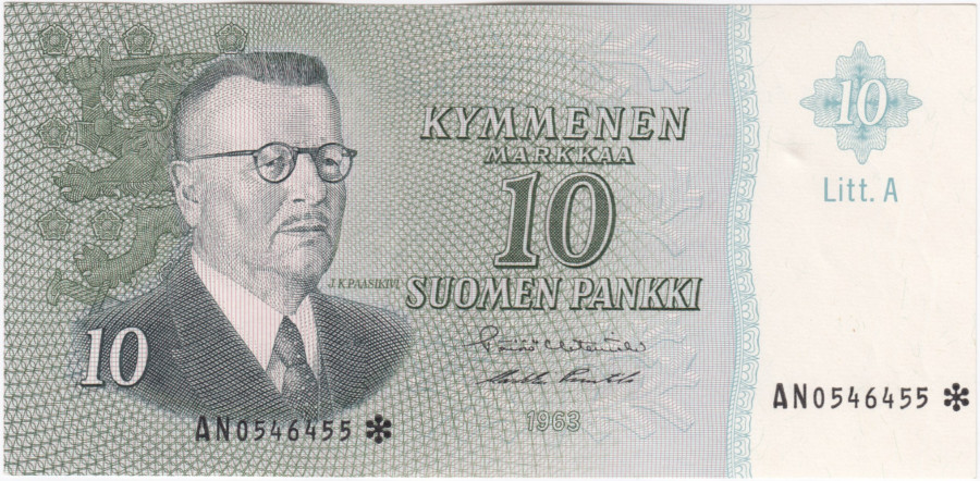 10 Markkaa 1963 Litt.A AN0546455*